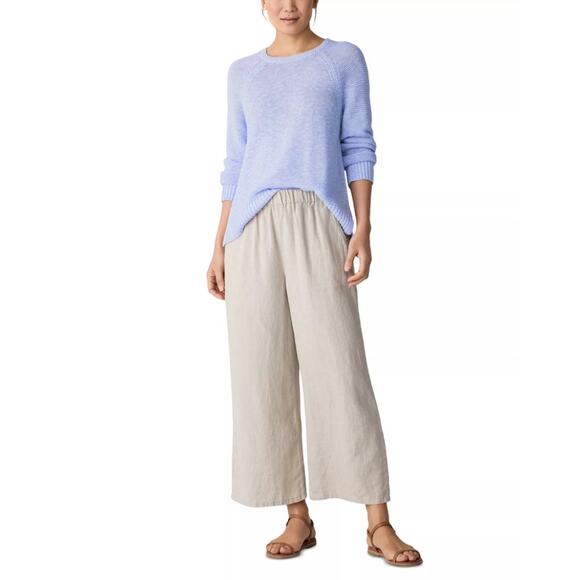 Eileen Fisher Organic Linen Cropped Wide Leg Pant Women XL Beige Minimalist - Picture 1 of 12